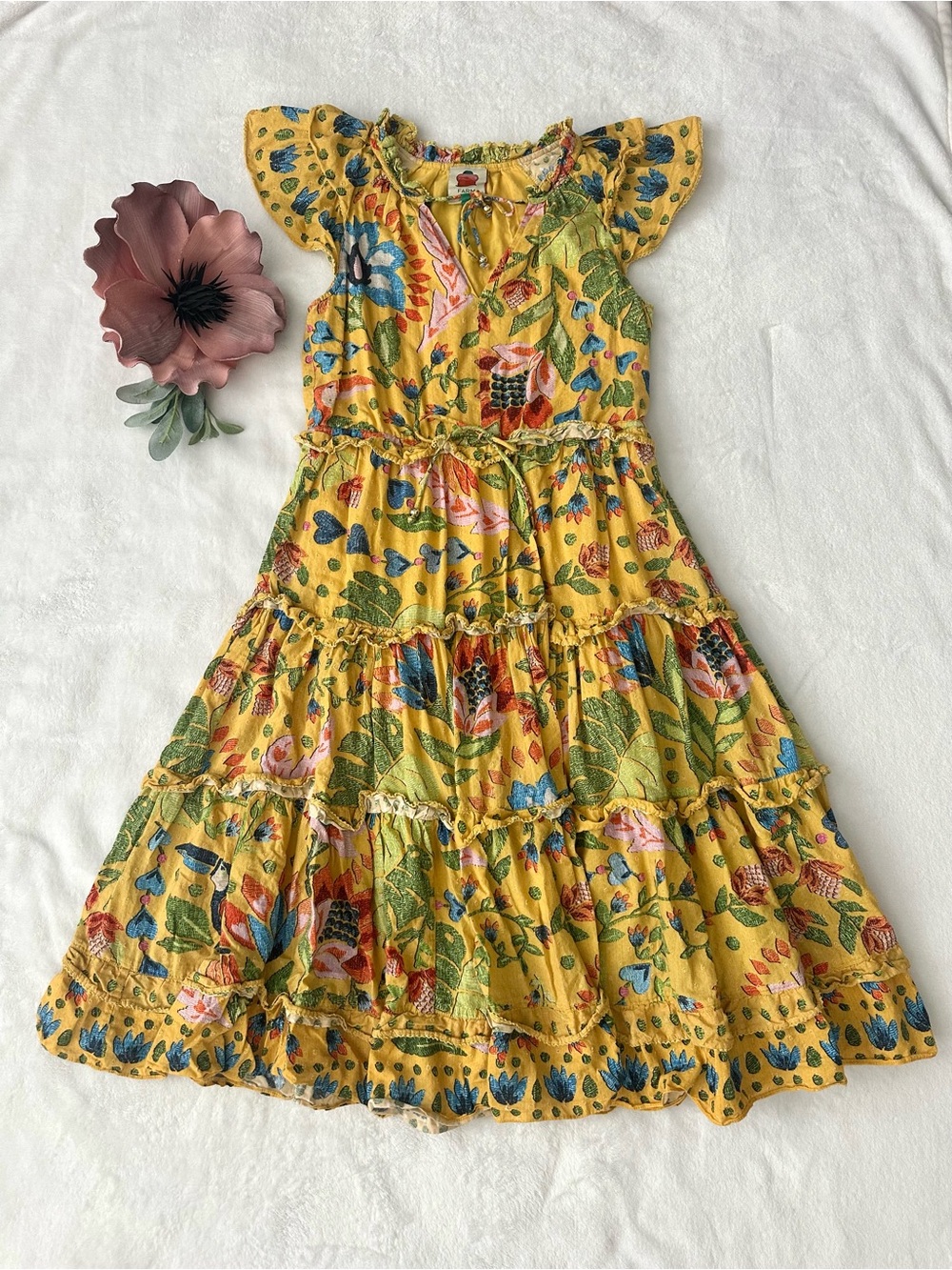 Farm Rio Summer Garden Midi Tiered Dress Small